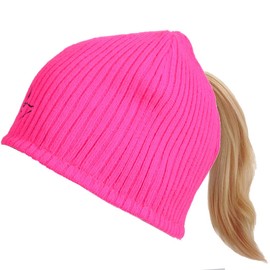 EDTREK Womens Performance Reversible Ponytail Beanie - Windproof Fleece Winter Hat for Hiking Hunting Fishing(Blaze Pink-in Deep camo)