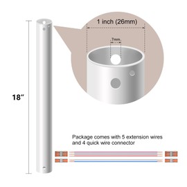 FXZZ 18" Ceiling Fan Downrod, 【1" Outside Diameter】Matte White Extension Downrod Including 5 Extension Wires and 4 Wiring Clips(No Threads)