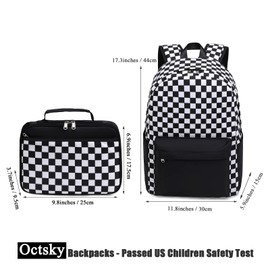 Octsky Kids Backpack for Girls Teens Elementary Middle School Bookbags Childs Back to School Bag with Lunch Box, Black/White, One Size