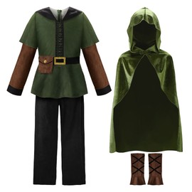 ReliBeauty Kids Archer Costume Boys Girls Hunter Costume with Cape,Green 12/160