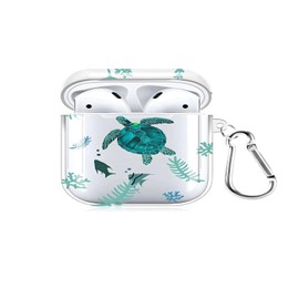 Rertnocnf Case Compatible with Airpods Pro, 3D Cute Fresh Sea Grass Turtle Pattern Portable Earbud Accessories Soft TPU Wireless Earphone Shockproof Protector with Hook