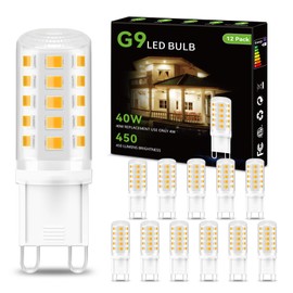 dalattin 12 Pack G9 LED Bulb 4W Equivalent 40 Watt,3000K Soft Warm White, Replacement T4 G9 Halogen Bulb,450LM, 360°Beam Angle, Non-Dimmable, Small G 9 Bi-pin Base for Chandelier