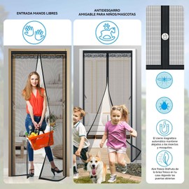 Malla Magnética de Fibra de Vidrio Antiarañazos para Puertas, Cortina Antimosquitos para Puertas con Malla de Cierre Automático, Cortina Magnética para Puertas de Salones (90 X 210 CM)