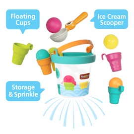 Yookidoo Ice Cream Bucket - Baby Bath Toys Scoop 'N' Splash Set with Floating Cups and Ice Cream Scooper - Mould-Free Water Toys for Toddlers - BPA-Free Bathtime Fun