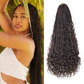 Ainimiu 18 Inch Goddess Box Braids Crochet Hair Bohomian Crochet Box Braids Curly Ends 8 Pack Crochet Braids Synthetic Braiding Hair Extension Black