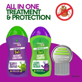 FREYPAC Purecomb Nit Kit with Shampoo and Conditioner for Headlice Treatment, Removes Lice and Eggs, Protects all Hair Types with Child Friendly Formula that includes tea tree oil