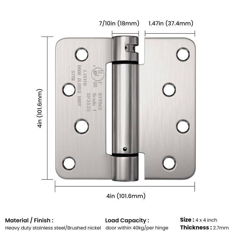 Haidms 2 Pack Self Closing Door Hinges 4" Brushed Nickel