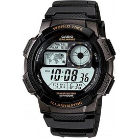 Casio AE1000W Series | Men’s Digital Watch | Black | 100M WR | Multi Alarms | 100 SEC Stopwatch | Countdown Timer | World Map for World Time | LED Light | LC Analog Display | 10 Year Battery