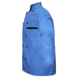 INFOHANDMADE Modeleling - chamarra de chef para hombre, media manga, 10 colores, chamarra de chef con gorra, Azul-cielo, Large