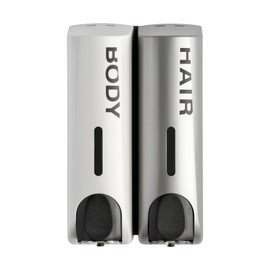 Draco Duo Wall Mounted Shampoo Soap Shower Dispensers with 2x350ml Refillable Bottles,White/Silver