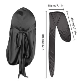 QincLing 2 PCS Long Tail Durag, Silk Durag Cap Do Durag Bandana 360 Waves Headwraps Wide Straps Pirate Hair Loss Chemo Cap Bandana Turban Hat for Women and Men Hip-hop and Daily Decoration