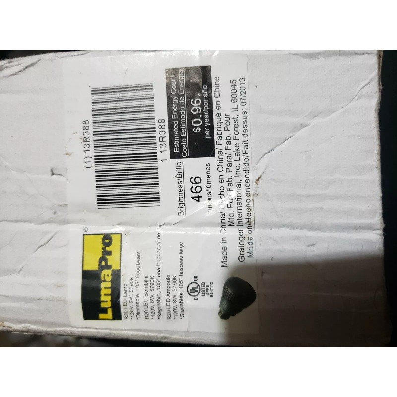 LumaPro 13R388 LED Lamp, 8W, R20, E26, 5700K