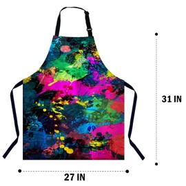 BGBDEIA Colorful Paint Splatter Kitchen Apron for Women Men, Adjustable Apron Chef Bakers Apron Cooking Apron Cooking Baking Gardening