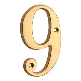 HASWARE 4" Brass Modern Curvy House Number Polished Brass Stylish Door Numbers Sign Street House Address Numbers (9, Brass)