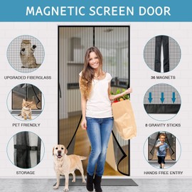 Magnetic Screen Door - YRH Frame Hook & Loop Heavy Duty Enhanced Screen Mesh,Fit for Door Size:30x80 Inch,Screen Itself Size:32x82 Inch,Self Sealing,Hands Free Mesh Partition,Fiberglass - Black