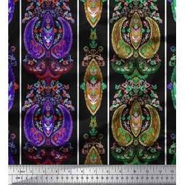 Soimoi Black Cotton Canvas Fabric Stripe & Paisley Ethnic Print Fabric by The Yard 56 Inch Wide