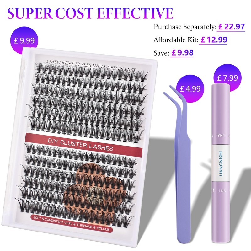 Cluster Lashes Extensions Kit 240 Pcs D Curl Individual Lashes