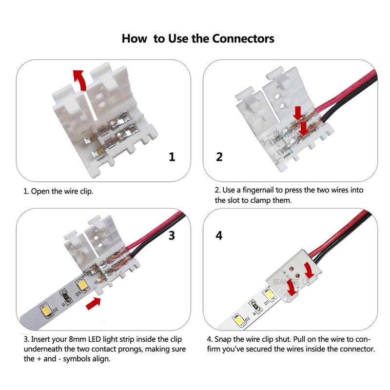 Biantie La 2-Pin 8mm LED Connectors Solderless Unwired Clips -