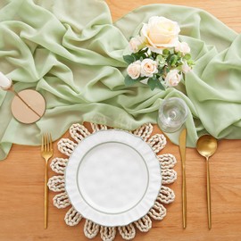 10ft Sage Green Chiffon Table Runner 1 Piece 27x120 Inches Elegant Sheer Fabric Drapes Romantic Wedding Table Runners for Bridal Shower Party Table Decorations