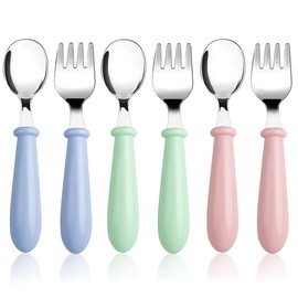 Witbicg Baby Cutlery Set, Learning Spoon, Children's Cutlery, Baby Spoon, Self-Eating, Children's Spoons and Forks, Self-Feeding, BPA-Free and Dishwasher Safe (B) Pack of 6