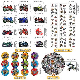 Dirt Bike Party Favor Supplies, Including Gift Bag Tattoo Stickers Badge Slap Bracelets Silicone Wristbands DIY Stickers Keychain, for Motorcycle Theme Party Club Gift Boy Birthday Party Fillers