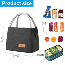 Aiuuee Cool Bag, Lunch Bags, Large, Portable Lunch Bag, Aluminium Coated Thermal Bag, Triple Insulated Cool Bag, Picnic Bag for Work, School, Picnic, Travel (Black)