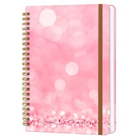 WLPFSAHF Spiral Journal Notebook for Women, Hardcover A5 College Ruled Notebook, 120 Pages, Thick Paper, Cute Lined Journal for School, Office & Work, 6 x 8.4 in(Pink Glitter)