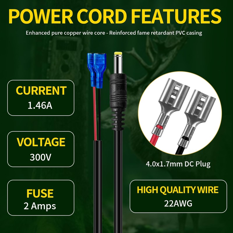 Trail Camera Battery Power Cable 15FT/4.6M DC External Power Cord