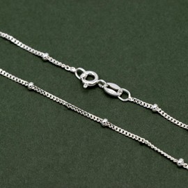 Kualitas Genuine 925 Sterling Silver Saturn Curb Chain, 2mm Beads Bracelet 8.5"