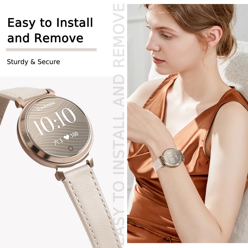 Leather Bands Compatible with Garmin Lily 2, 14mm Top Grain