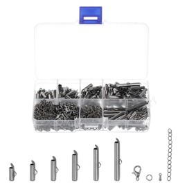 uxcell 120Pcs Slide on End Clasps, 10/13/16/20/25/30mm Tube Ball Bead Slider Crimp Ends for Multi-Strand DIY Craft Making, Metallic Black