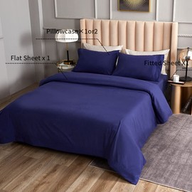 DERBELL Bed Sheet Set - Brushed Microfiber Bedding - Bedding Sheets & Pillowcases - Deep Pockets - Easy Fit - Breathable & Cooling Sheets - 4 Piece Full Blue Set