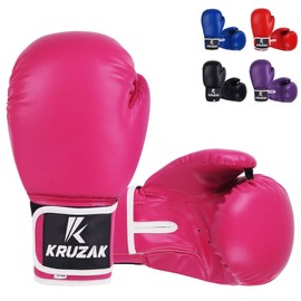 Kruzak Plain Boxing Gloves for Training, Sparring, Kickboxing, Muay Thai and Fighting - Pink - 12oz