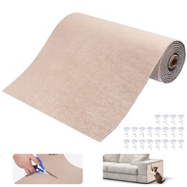 Cat Scratching Mat, Trimmable Self-Adhesive Cat Carpet for Cat Tree Cat Scratching Post Replacement, Cat Couch Protector from Cat Claws, Cat Scratch Furniture Protector (Khaki, 78.7"x15.8")