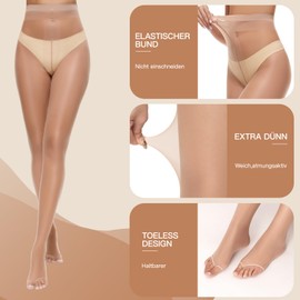 MANZI Women's Tights Without Toes Ultra Transparent Soft Toe Free Fine Tights Silk Gloss 10 Denier Skin Colour, Black, 3 Pairs, 2 pairs of natural, 1 pair black