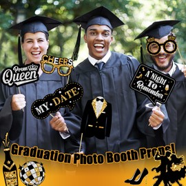 Prom Photo Booth Props, 39Pcs Black Gold and Silver Prom Send Off Decorations Photo Booth Props for Masquerade Party Decorations for Home Office Decoration