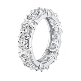 POYAMUSE Zircon Rhinestones Ring for Women, Moissanite Cross Rings for Women, Magnetology Lymphatic Therapy Rings - Silver 6