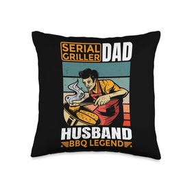 Funny Serial Griller Dad Husband BBQ Legend Cool Fathers Day Throw Pillow