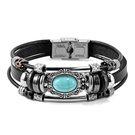 VIBILIA Vintage Leather Wrap Bracelets for Men Women, Multi-Strand Bracelets with Strong Clasp Ethnic Tribal Bracelets