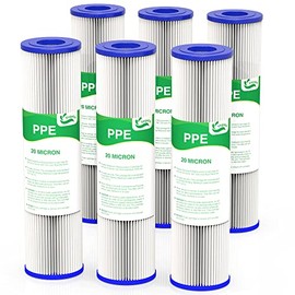 20 Micron Water Filter 10" x 2.5", 10-inch Whole House Sediment Pre-Filters for Well & Tap water, Replacement Cartridge for FXWPC, EQ-PFC35, ECP5-10, S1, 3WH-STDPL-F02, SPC-25-1005, 6-Pack