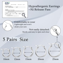 Adramata 5Parr Hoop Earrings Silver Gold Women's Small Earrings Surgical Steel Hypoallergenic Lightweight Earrings Set Small Hoop Earrings for Women 10/12/15/20/25 mm, Stainless Steel
