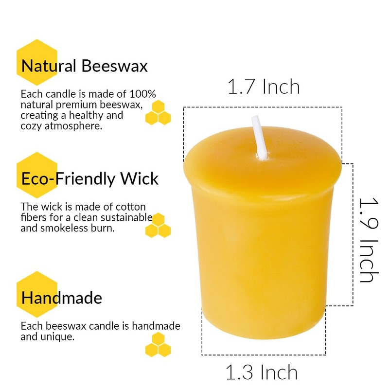 TELOSMA Natural Beeswax Votive Candles in Bulk - Small Beeswax