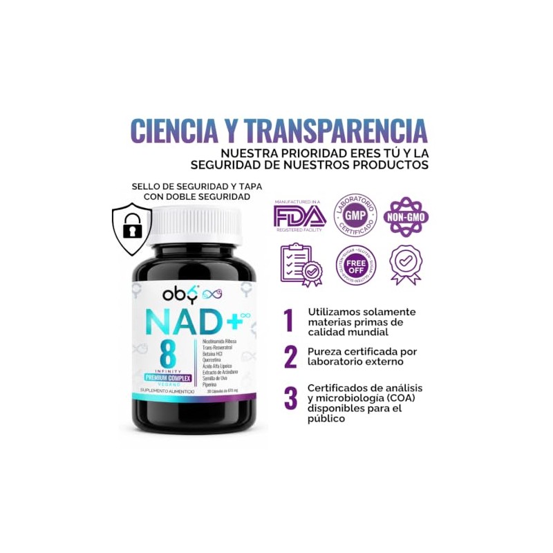 Oby Nad Trans Resveratrol Potenciado Ingredientes Nicotinamide Ribosa Acido Alfa