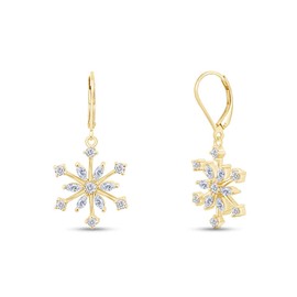 Marquise Cut & Round Sparkling White Cubic Zirconia Snowflake Leverback Drop Dangle Earrings In 14k Yellow Gold Over Sterling Silver For Womens Her