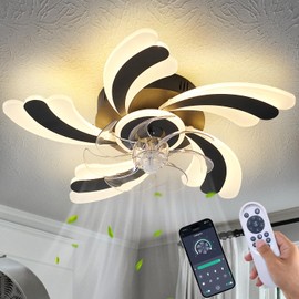 Ruibutrade Low Profile Ceiling Fan with Remote &APP Control, Quiet Motor & Dimmable LED Light, Black Flush Mount Ceiling Fan for Bedroom (6-Speed Timer)