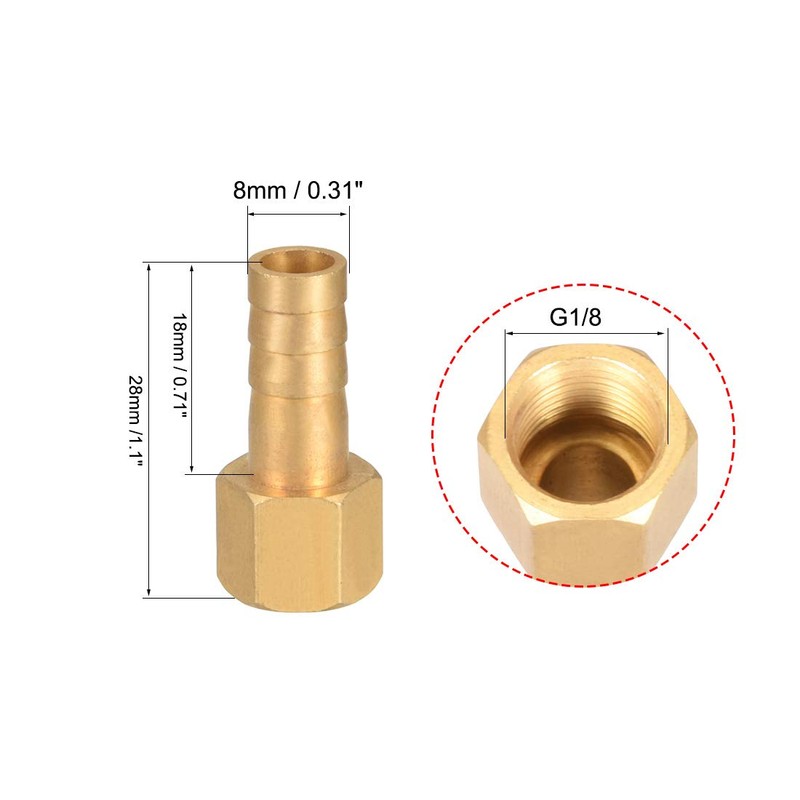 sourcing map Brass Hose Barb Fitting Connector, 8mm Barb G1/8
