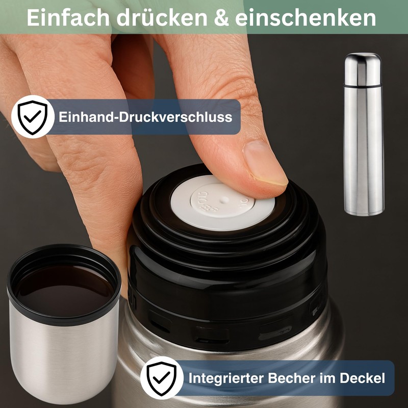 Thermos Flask Stainless Steel Thermos Flask with Cup 1000 ml