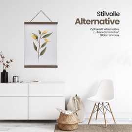 LIKARTO Premium Poster Strip, Walnut, A3, 30 cm, High-Quality Magnetic Picture Rail Made of Real Wood with Leather Strap, Easy to Hang Pictures