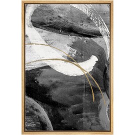 Color-Banner Framed Canvas Print Wall Art Gold Black White Watercolor Collage Abstract Shapes Illustrations Minimalism Contemporary Boho Relax/Calm for Living Room, Bedroom, Office - 24"x36" Natural