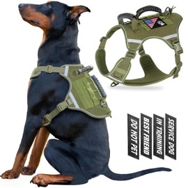 Elpdem Tactical Dog Vest,Harness for Medium Small Dogs Reflective No Pull Adjustable Pet Harness Walking Training Running,Easy Control Pet Vest for Military Use Service Dog Harnesses(Green,S)